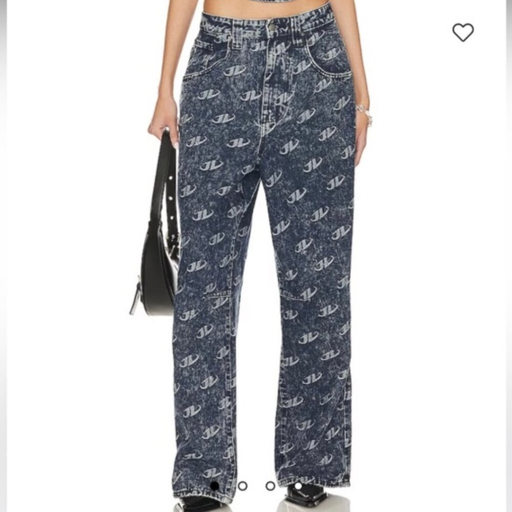 Jaded London monogrammed baggy pants in blue
